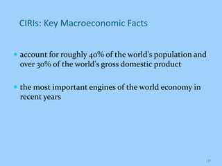 CIRIs: Key Macroeconomic Facts
 account for roughly 40% of the world's population and
over 30% of the world's gross domes...