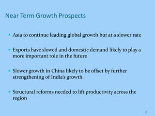 Near Term Growth Prospects
 Asia to continue leading global growth but at a slower rate
 Exports have slowed and domesti...