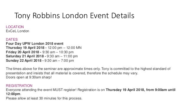Tony Robbins UPW London 2018 at London Excel promo tickets Tony Robbins UPW London 2018 at London Excel promo tickets