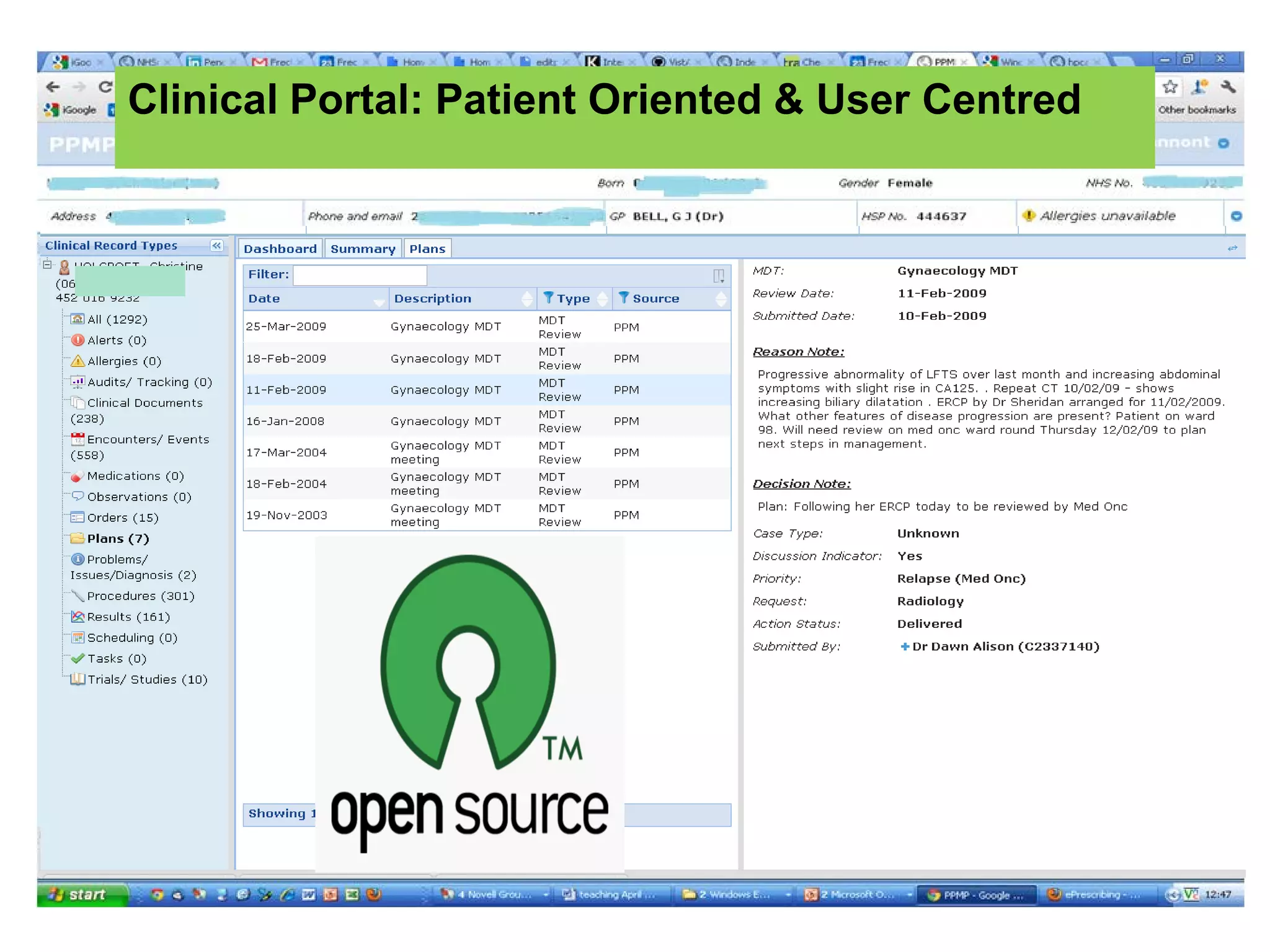 Clinical Portal: Patient Oriented & User Centred
 