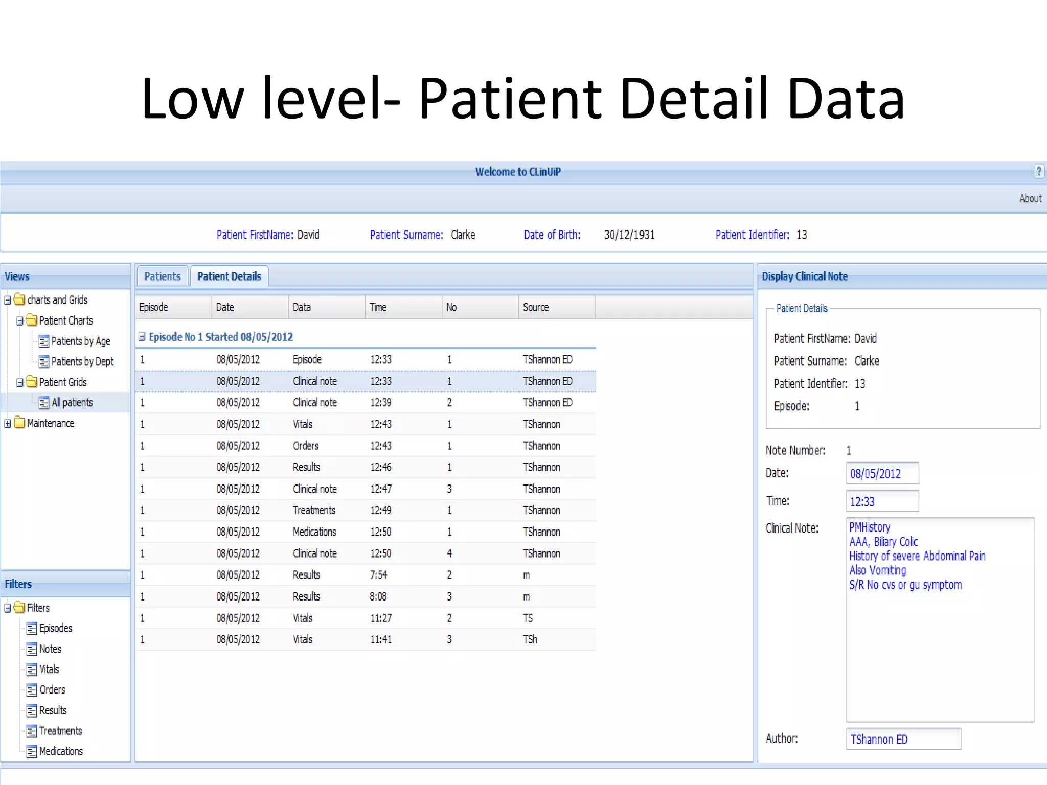 Low level- Patient Detail Data
 