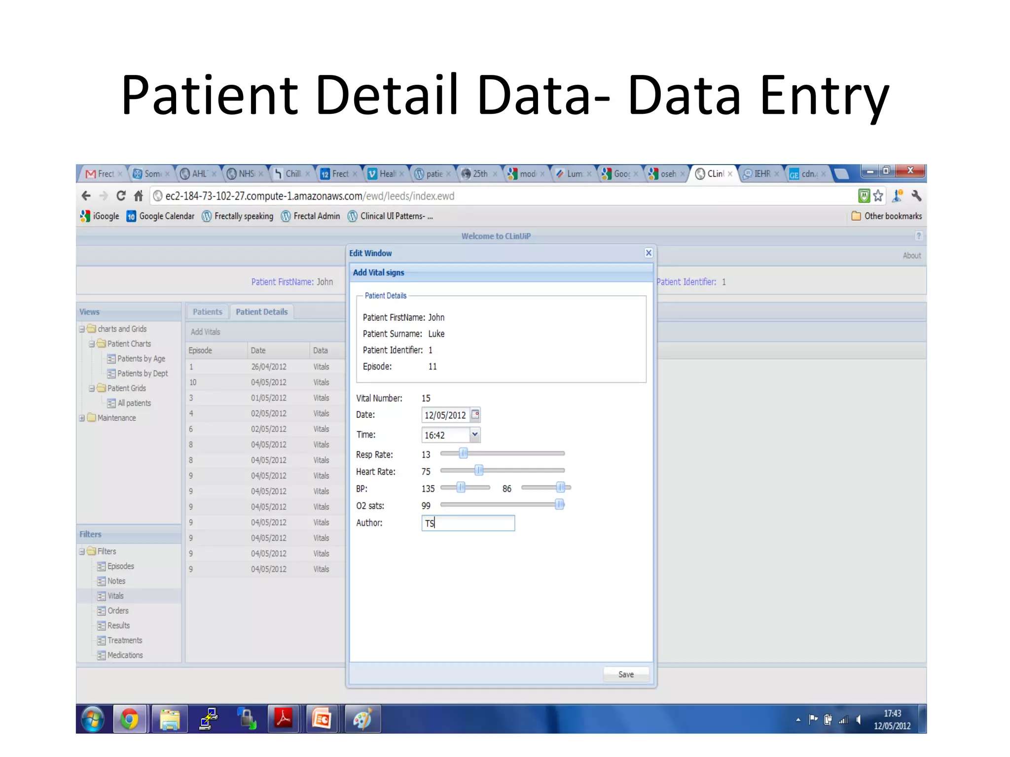 Patient Detail Data- Data Entry
 