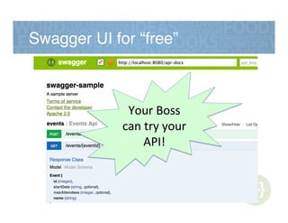 Swagger UI for “free”!
Your&Boss&
can&try&your&
API!&
 
