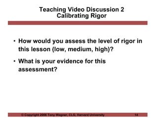 Teaching Video Discussion 2 Calibrating Rigor How would you assess the level of rigor in this lesson (low, medium, high)? What is your evidence for this assessment? 