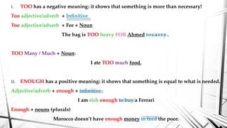 No Too This presentations describes the usage of too and enough | PPTX
