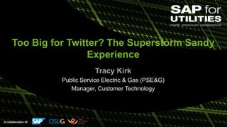 A collaboration of:
Too Big for Twitter? The Superstorm Sandy
Experience
Tracy Kirk
Public Service Electric & Gas (PSE&G)
Manager, Customer Technology
 