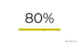 80%
Of HR Tech investments struggle with adoption
PwC survey 2020
 