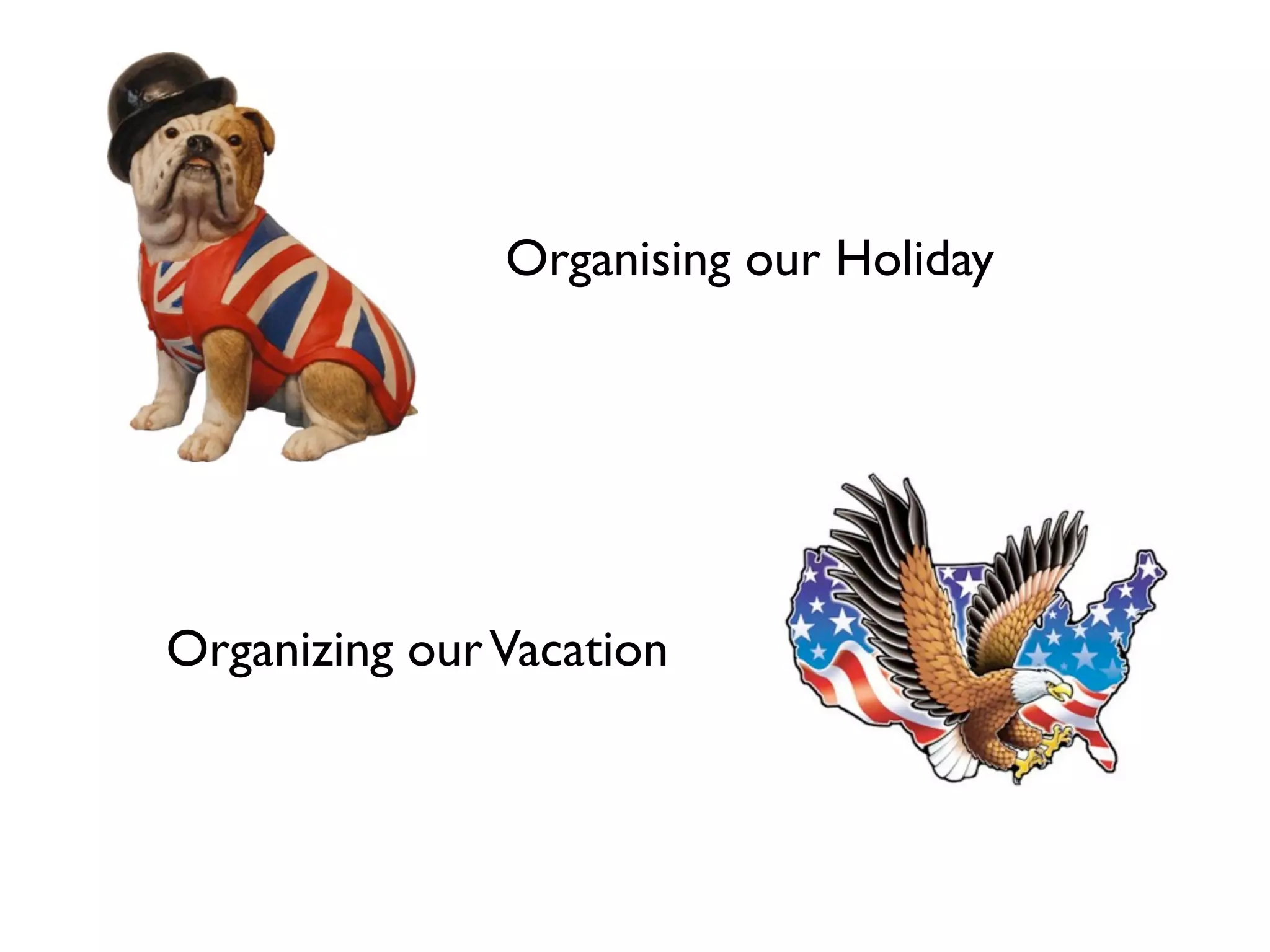 Organising our Holiday 
Organizing our Vacation 
 