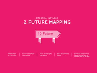 2. Future Mapping
CATEGORIA: INOVAÇÃO

TEMPO MÉDIO  
30 a 60 minutos
TAMANHO DO GRUPO
2 a 40 pessoas
NÍVEL DE MEDIAÇÃO 
In...