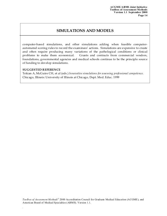 Toolbox Of ACGME Assessment Methods