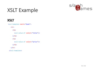 XSLT Example
Rendered HTML
54 / 58
 