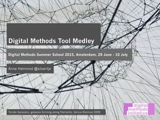 Digital Methods Tool Medley
Digital Methods Summer School 2015, Amsterdam, 29 June - 10 July
Anne Helmond @silvertje
Tomás Saraceno, galaxies forming along filaments, Venice Biennial 2009
 