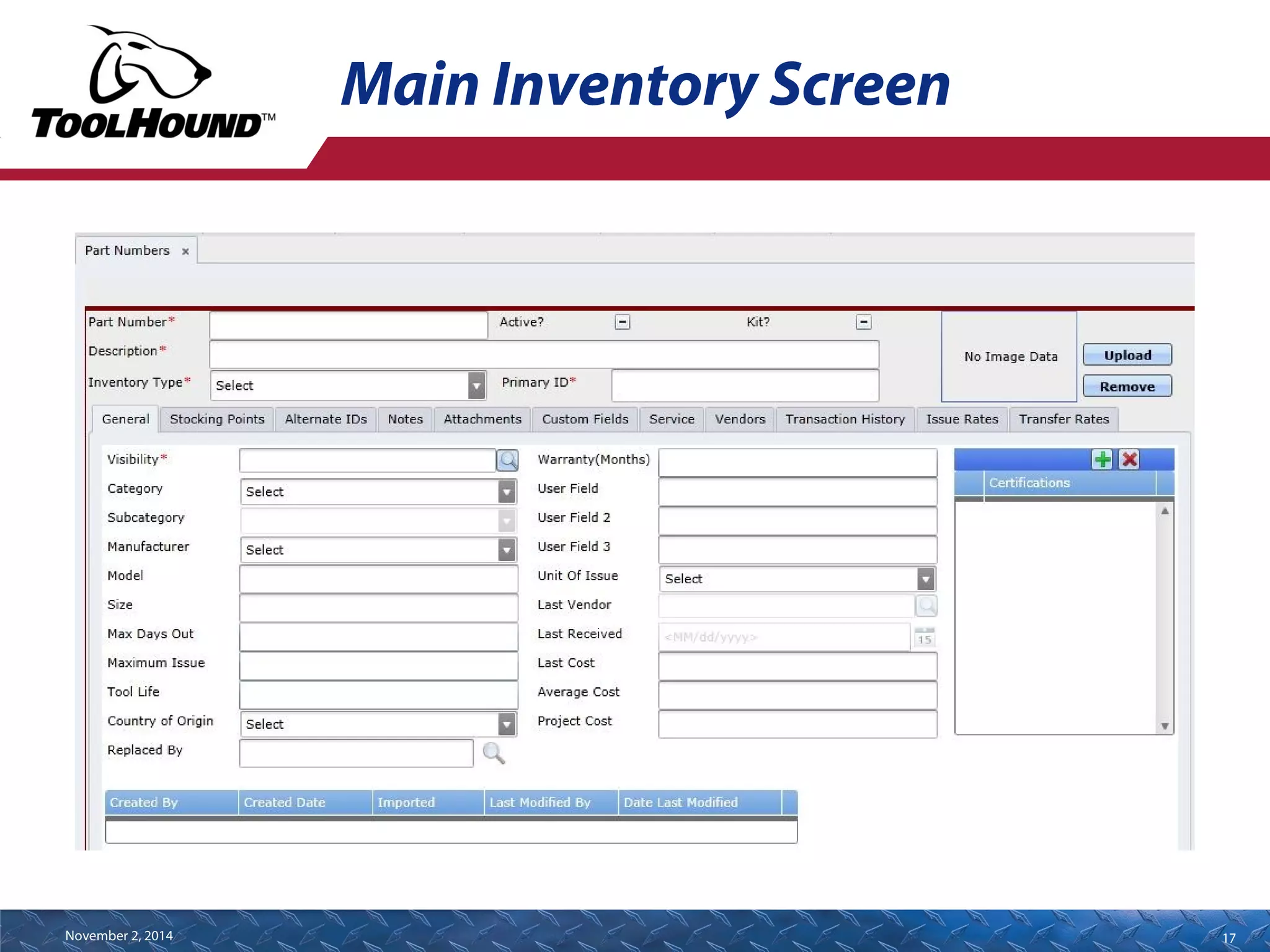 Main Inventory Screen 
November 2, 2014 17 
 