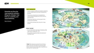 10
KEY INSIGHTS
• It took courageous, selfless and adaptive leadership
to first change direction and then accelerate the
evolution.
• The process centered around reestablishing
common goals and determine a future vision to
work back from.
• The process made the community part of the
solutions and ownership.
• Experiential workshops were risky, but a huge
success.
Scenarios are thus the
most powerful vehicles...
lifting the ‘blinders’ that
limit our creativity and
resourcefulness.
Peter Schwartz
Image: These images were produced for the Canterbury
DHB Transition plan. They depict how Canterbury Health
District could move from a broken (top) to an integrated
(bottom) health and social services system. Reproduced with
permission from Canterbury DHB.
READ MORE
• You can read the full case here: A Canterbury Tale:
Case study on leadership.2
SOIF
• The quest for integrated health and social care.3
The King’s Fund.
10
 