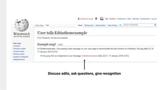 Discuss edits, ask questions, give recognition
 