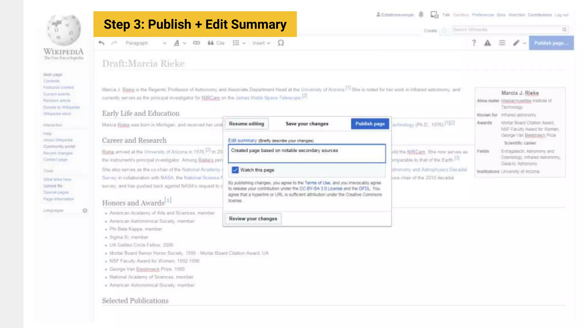 Step 3: Publish + Edit Summary
 