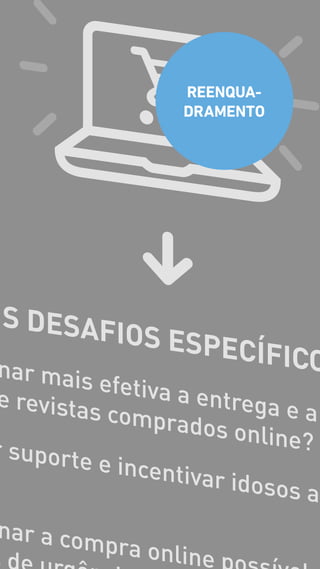 IS DESAFIOS ESPECÍFICOnar mais efetiva a entrega e a
e revistas comprados online?r suporte e incentivar idosos a
nar a compra onlines d
REENQUA-
DRAMENTO
 