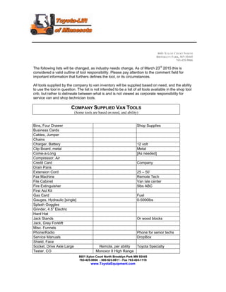 Example Technician Checklist A Sample Technician and Company Tool Responsibility List | PDF