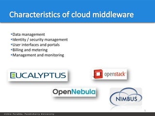 Data management
Identity / security management
User interfaces and portals
Billing and metering
Management and monitoring




                                  5
 