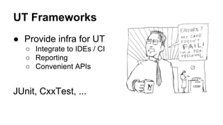 Dynamic Analysis
Needs scenarios!
Good to run with UT suite.
Debuggers, Profilers, Tracers...
 
