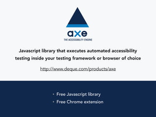 an automated accessibility testing library
http://pa11y.org
• Section508
• WCAG 2.0 A/AA/AAA
TESTS FOR:
• Web dashboard
• JSON web service
• Command line
PROVIDES:
 