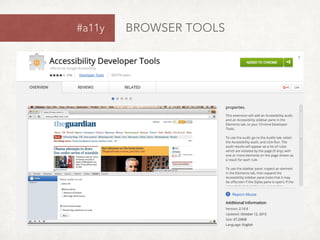 wA11y - The Web Accessibility Toolbox 
https://wordpress.org/plugins/wa11y/
 