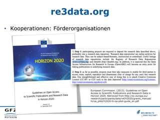 re3data.org
•  Kooperationen: Förderorganisationen
European Commisson. (2013). Guidelines on Open
Access to Scientific Pub...