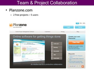 Team & Project Collaboration Planzone.com 2 free projects – 5 users 