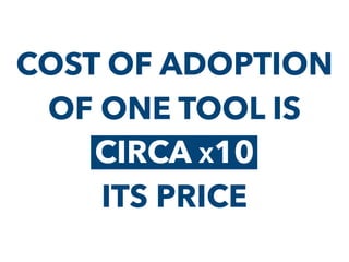 COST OF ADOPTION
OF ONE TOOL IS
CIRCA X10
ITS PRICE
CIRCA X10
 