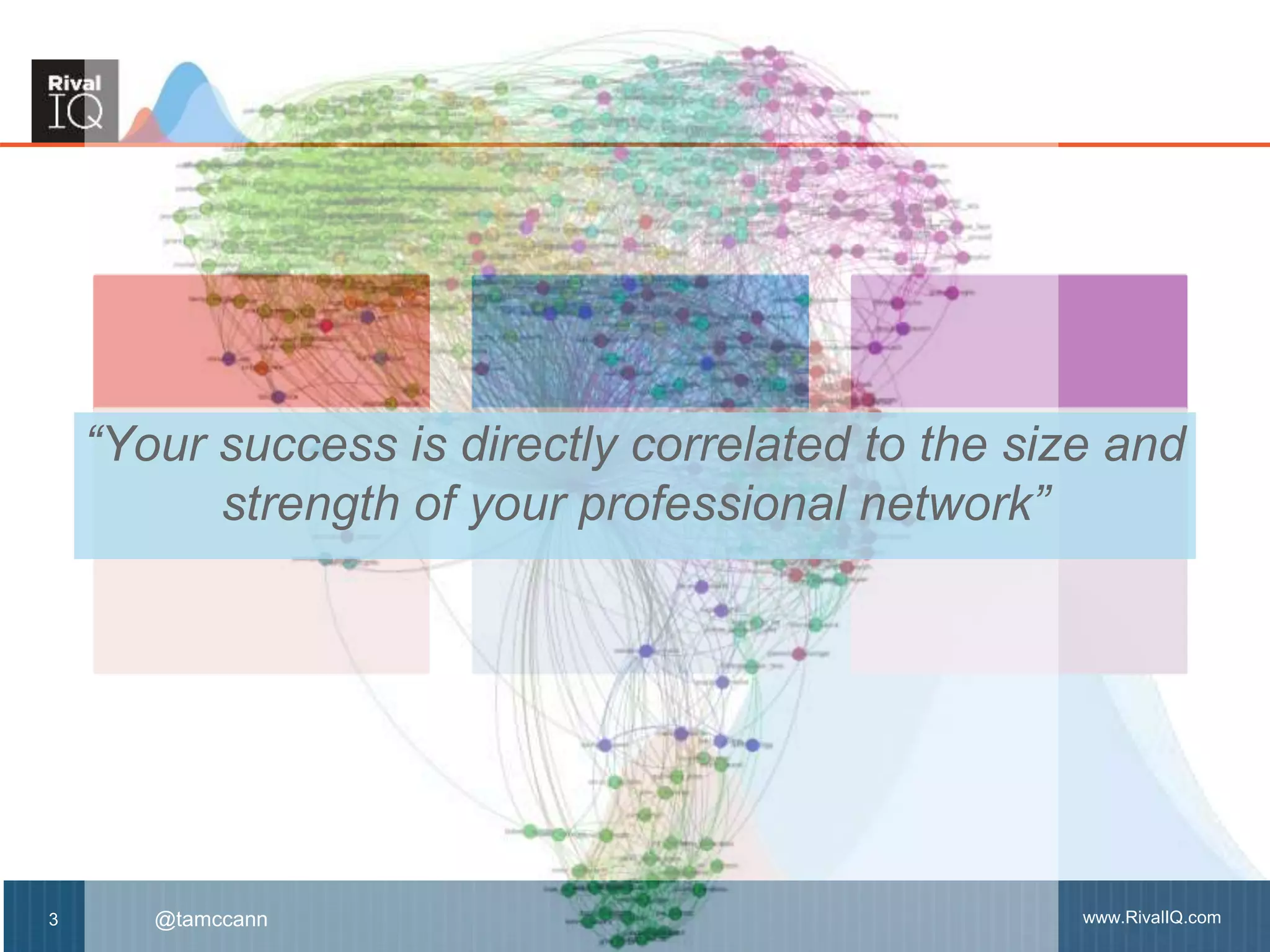 www.RivalIQ.com@tamccann3
“Your success is directly correlated to the size and
strength of your professional network”