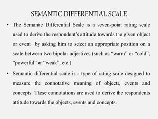 EXAMPLE OF SEMANTIC DIFFERENTIAL SCALE
• Assess the belief about HIV/ AIDS
HIV/ AIDS
1 2 3 4 5 6 7
1 2 3 4 5 6 7
1 2 3 4 5...