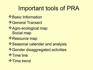 Tools and techniques of participatory rural appraisal By Mr Allah Dad ...