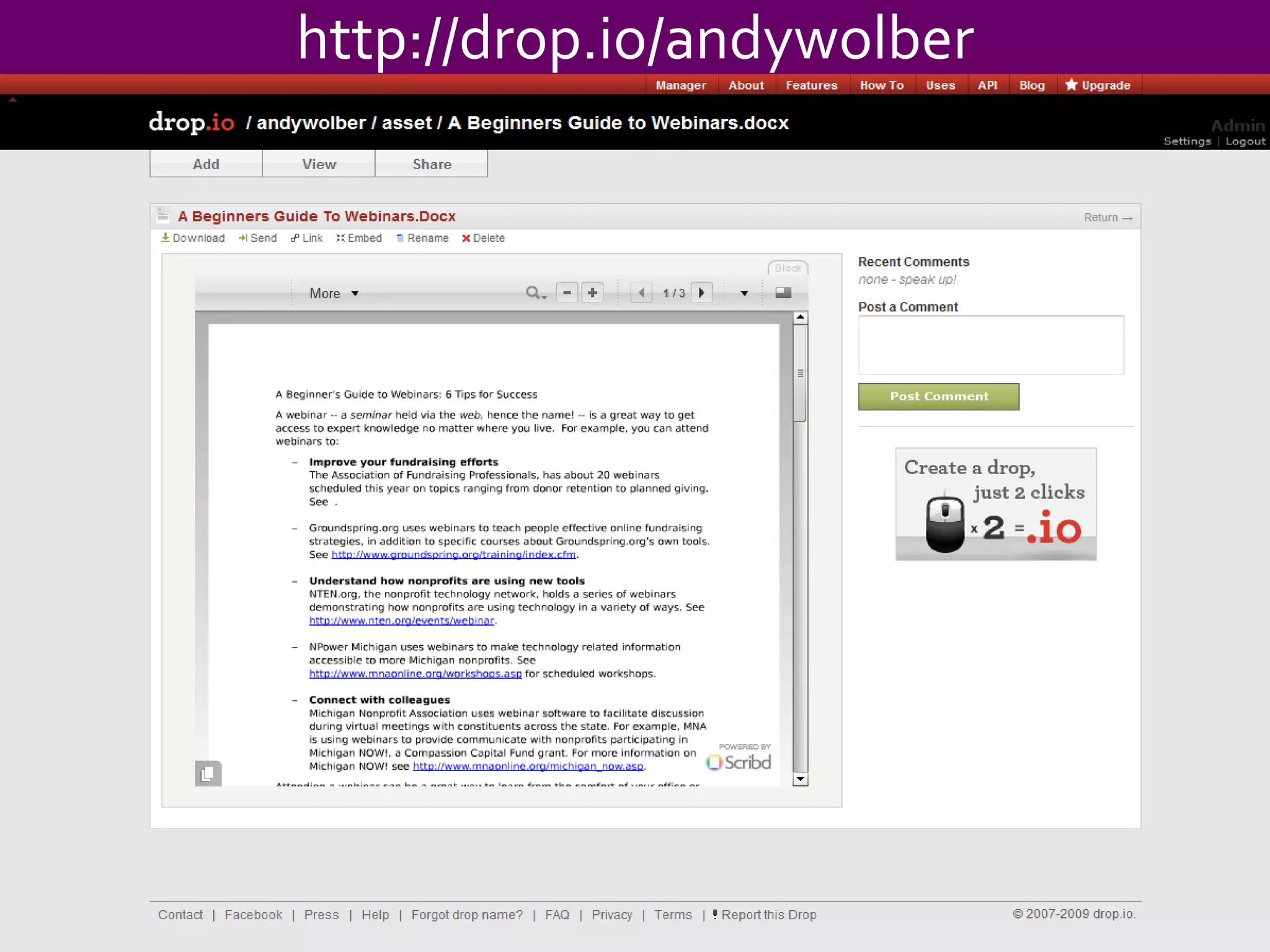 http://drop.io/andywolber