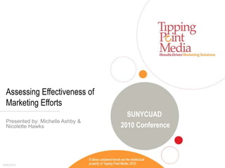 Assessing Effectiveness of Marketing Efforts Presented by: Michelle Ashby & Nicolette Hawks SUNYCUAD  2010 Conference 