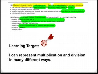 Learning Target:
I can represent multiplication and division
in many different ways.
 