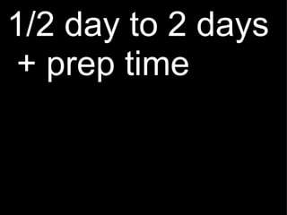 1/2 day to 2 days    + prep time   