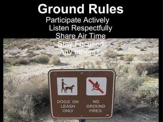 Ground Rules Participate Actively    Listen Respectfully Share Air Time Stay Focused Any others?  www.flickr.com/photos/thetruthabout 
