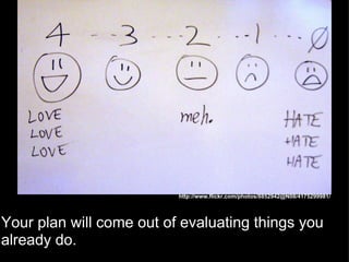 Your plan will come out of evaluating things you already do. http://www.flickr.com/photos/8852942@N08/4175299981/ 