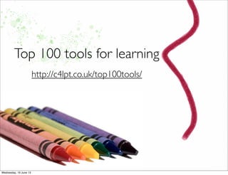 Top 100 tools for learning
http://c4lpt.co.uk/top100tools/
 