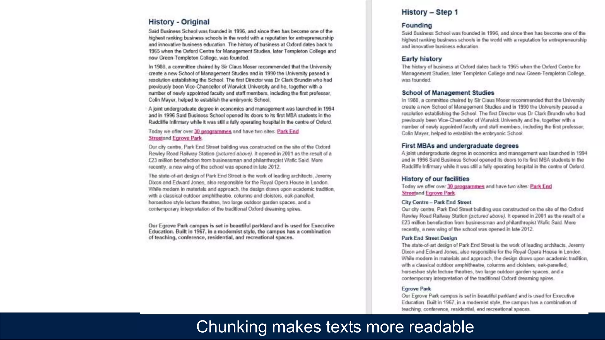 Chunking makes texts more readable
 