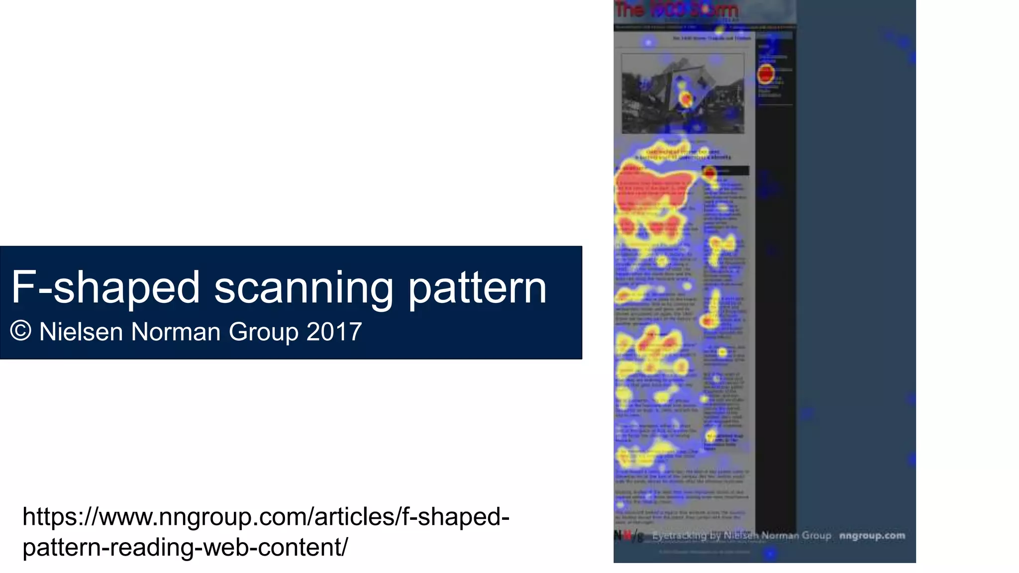 F-shaped scanning pattern
© Nielsen Norman Group 2017
https://www.nngroup.com/articles/f-shaped-
pattern-reading-web-content/
 