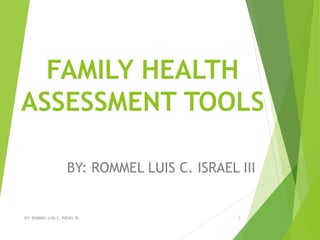 FAMILY HEALTH
ASSESSMENT TOOLS
BY: ROMMEL LUIS C. ISRAEL III
BY: ROMMEL LUIS C. ISRAEL III 1
 