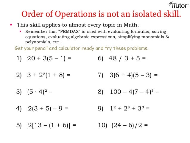 Homework order of operations