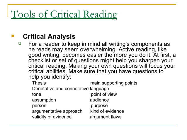 Tools of critical reading | PPT