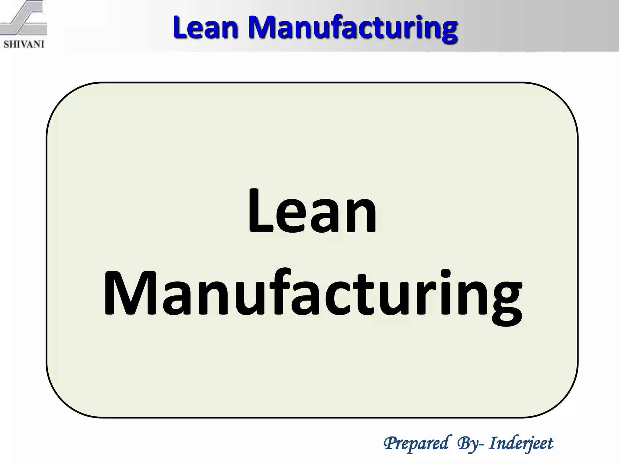 Lean Manufacturing
Prepared By- Inderjeet
Lean
Manufacturing
 
