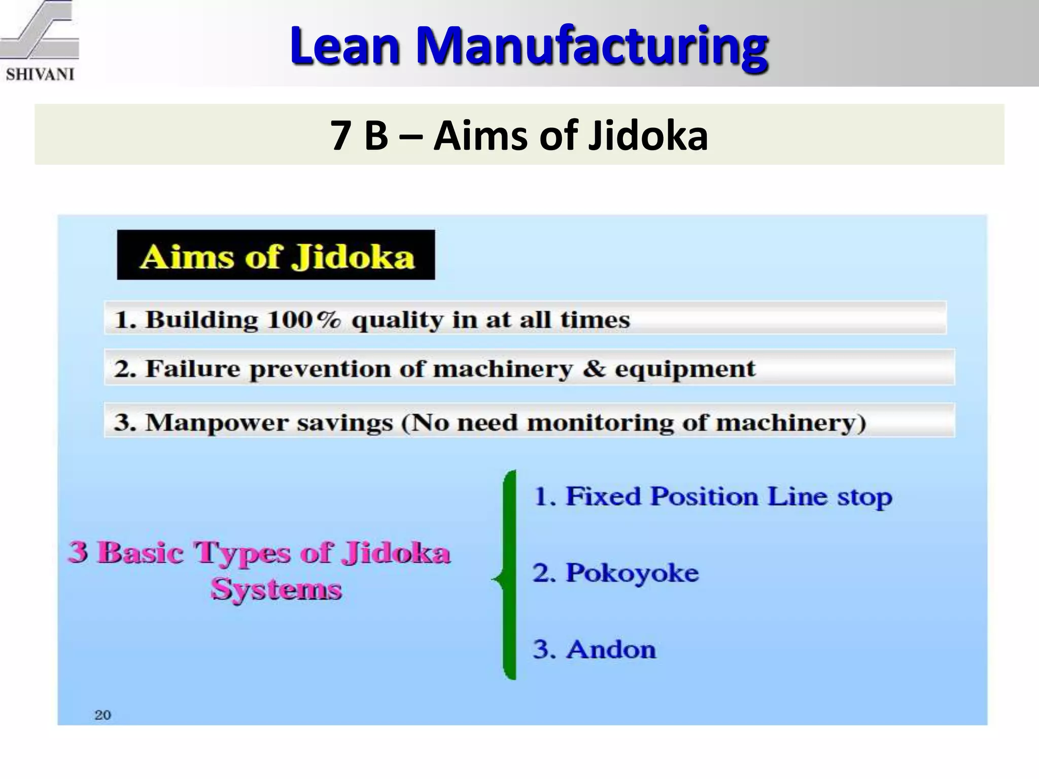 Lean Manufacturing
7 B – Aims of Jidoka
 