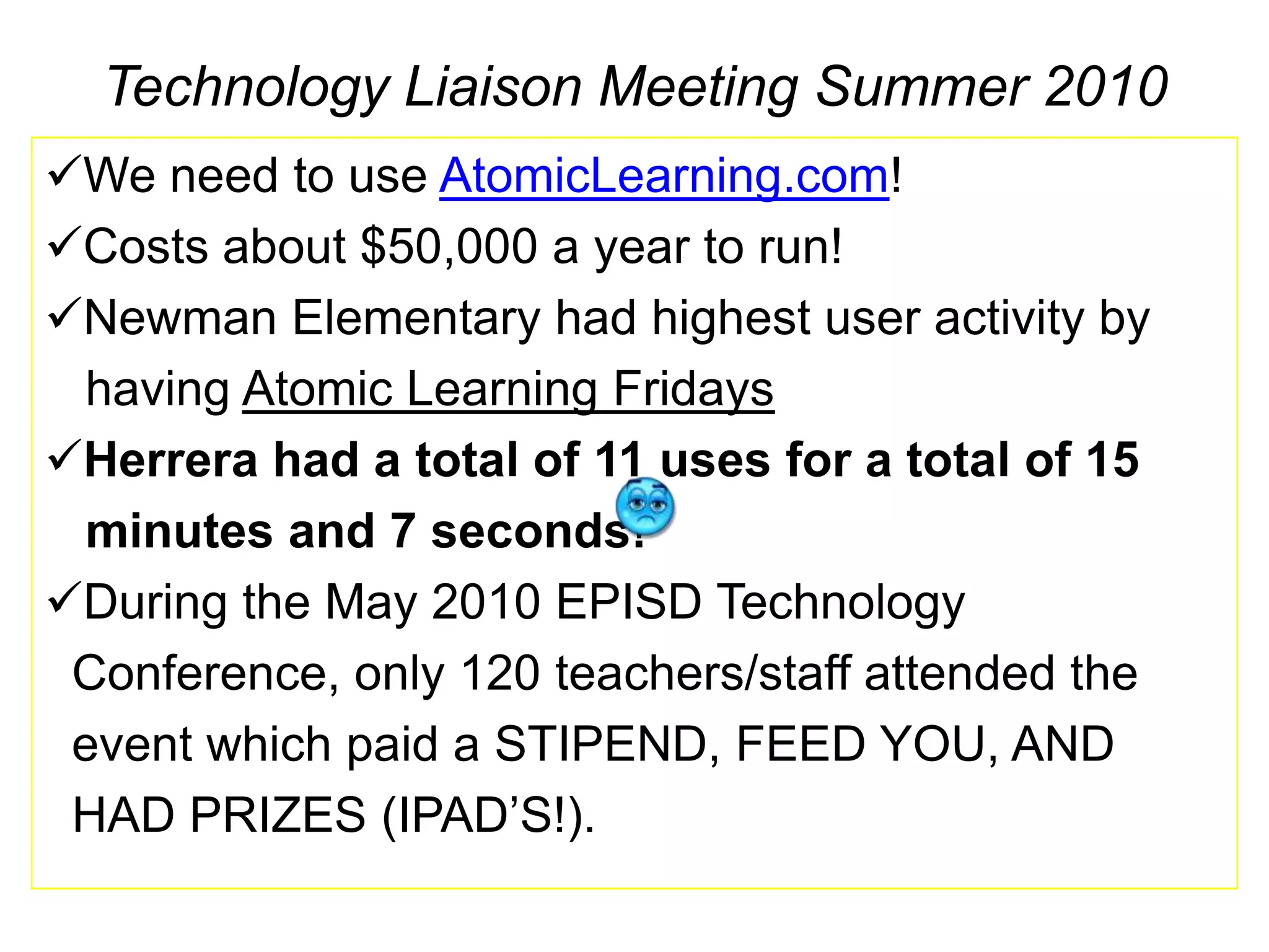 Introduce, discuss, and use AtomicLearning.com