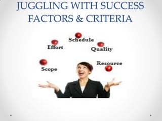 JUGGLING WITH SUCCESS
  FACTORS & CRITERIA
 