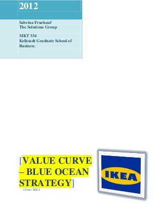 2012
Sabrina Fruehauf
The Solutions Group

MKT 534
Kellstadt Graduate School of
Business




[VALUE CURVE
– BLUE OCEAN
STRATEGY]
  Client: IKEA
 