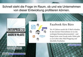Schnell steht die Frage im Raum, ob und wie Unternehmen
von dieser Entwicklung profitieren können.
Bildquelle: Beau Swierstra (Unsplash)
Andrew McAfee, 2009
brand eins, 03/2012
 